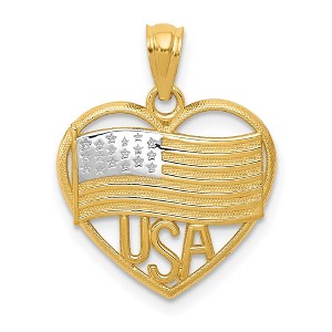 Black Bow Jewelry 14k Yellow Gold and White Rhodium USA Flag Heart Pendant, 16 x 20mm - 1 of 4
