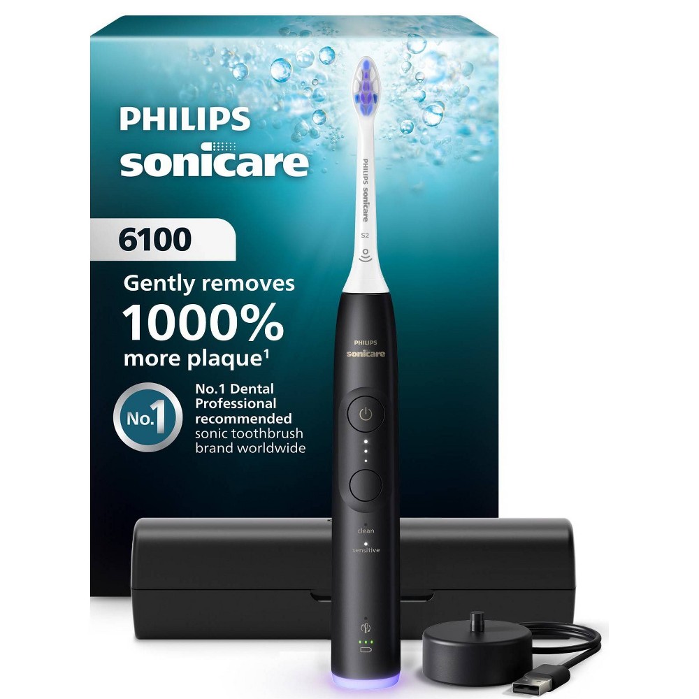 Philips Sonicare 6100 Rechargeable Electric Toothbrush with Travel Case and Brush Head - Black