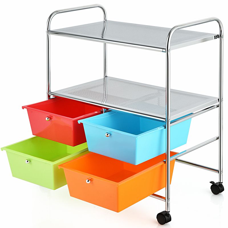 Tangkula 4-Drawer Rolling Storage Cart Metal Rack Organizer Shelf with Wheels, 5 of 9