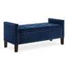 Velvet Storage Bench, End Of Bed Upholstered Tufted Button Storage Bench With Nails Trim, Storage Velvet Rectangular Bed Bench,Rectangular,blue,4ft - 4 of 4