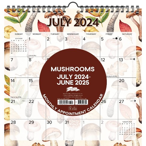 Willow Creek Press Mushrooms Academic July 2024 - June 2025 12"x12" Spiral Wall Calendar: Monthly Planner, All Ages - image 1 of 4