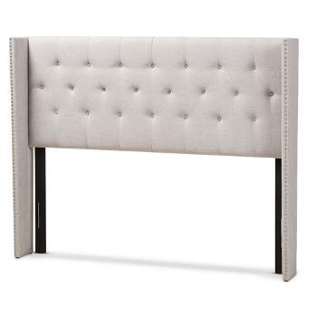 Ally Modern and Contemporary Fabric Button Tufted Nail Head Winged Headboard King Light Beige Gray - Baxton Studio