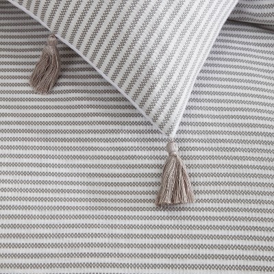 King Light Gray Cotton Panama Stripe Comforter Set
