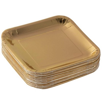  Juvale 48-Pack 7 in Gold Foil Square Disposable Paper Plates Party Supplies 