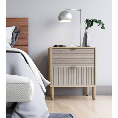 Merk Light Brown Wood 2-Drawer Nightstand