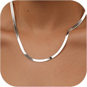 14K Gold/Silver Plated Herringbone Necklace for Women, Dainty Layered Choker Non-Tarnish - 1 of 4