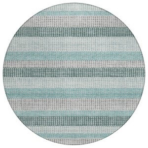 Teal Blue And Ivory Striped Washable Indoor Outdoor Area Rug - 1 of 4