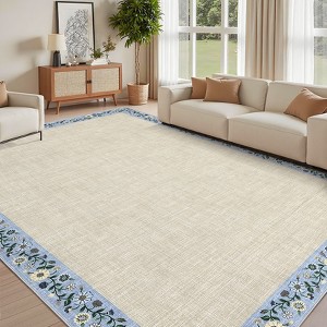 Machine Washable Modern Floral Bordered  Non Slip Area Rug for Living Room Soft Low Pile Indoor Aesthetic Carpet for Bedroom Dining Room Office - 1 of 4
