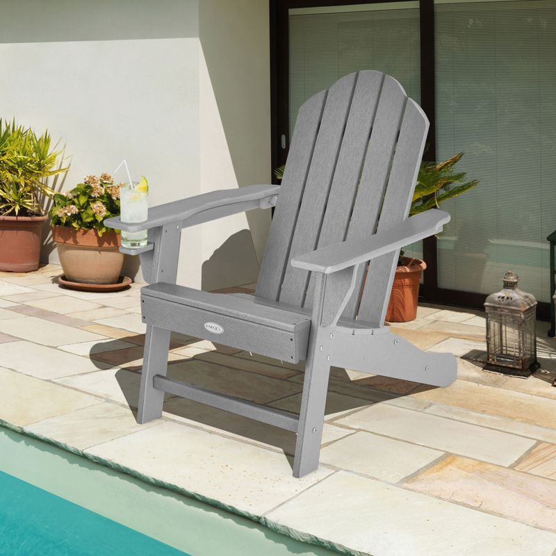 Tangkula 2PCS Adirondack Chair Outdoor with Cup Holde Weather Resistant Lounger Chair for Backyard Garden Patio and Deck Black/Grey/Turquoise/White, 2 of 9
