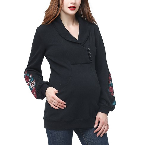 Pokkori Maternity Shawl Collar Sweatshirt Black Large