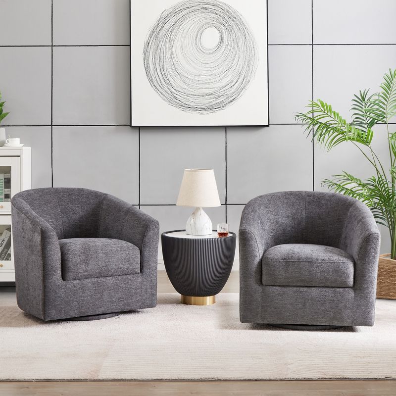 Set of 2 Liria Wooden Upholstered Barrel Chair for Livingroom with Metal Swivel Base | ARTFUL LIVING DESIGN, 2 of 7