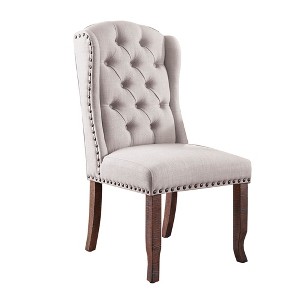 Royal Hampton Tufted Fabric Upholstery Wingback Chair, Cream And Brown, Pack Of Two - 1 of 4
