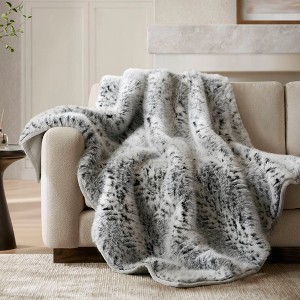 AENKYO Leopard Print Faux Fur Throw Blanket, Oversized 60x80" with Velvet Back - 1 of 4