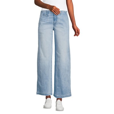 Lands' End Women's Mid Rise Denim Wide Leg Ankle Jeans