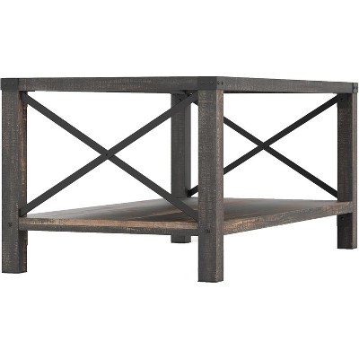 Farmhouse Two-Tier Coffee Table - 41.14" Rustic Design, X-Shaped Metal Frame, MDF Top, Double Storage Shelves, Living Room Center Table
