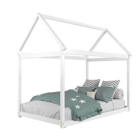 Kids House Beds, Low Loft Bed Frames Twin Size, Wood Play House Bed for  Girls/Boys/Toddlers, White with Gray