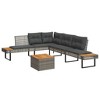 vidaXL 2 Piece Patio Sofa Set with Cushions Outdoor Poly Rattan and Acacia - Gray Non-Adjustable Tabletop - 2 of 4
