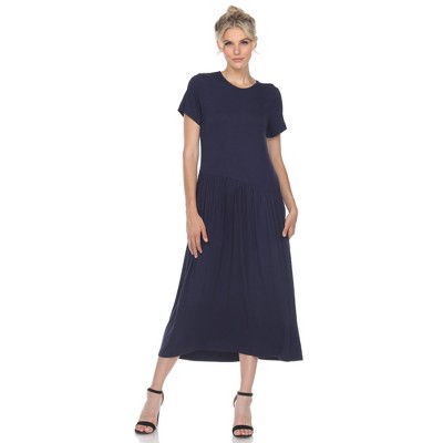 Women's Short Sleeve Asymmetrical Waist Maxi Dress - White Mark