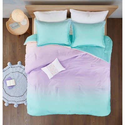 teal and purple bedding