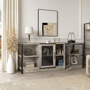 Farmhouse TV Stand , Industrial Entertainment Center With Double Mesh Doors and Storage Cabinet, Rustic Media Console Table for Living Room, Grey - 1 of 4