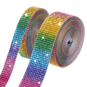 Unique Bargains Rhinestone Spray Rainbow Flexible Durable Ribbon 0.5/1.1 Inch x 2 Yards 2 Rolls - 1 of 4