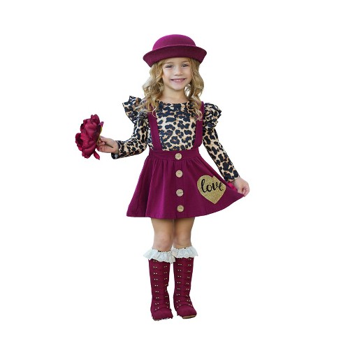 Girls Wild Love Suspender Skirt Set Mia Belle Girls, Burgundy, 5y : Target