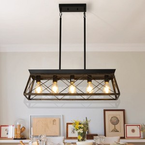 VYNXARIA 32" Black and White Industrial 5-Light Pendant Chandelier,Modern Metal Cage Design (No Bulbs) - 1 of 4