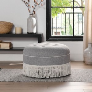 Okak Luxury Round Ottoman Bench Coffee Table Soft Upholstered Footrest Stool with Tassel Rope for Living Room,Entryway,Bedroom,Office, Gray - 1 of 4