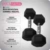 HolaHatha Iron Hexagonal Cast Exercise 25 lb Dumbbell Free Weights with Contoured Textured Grips for Home Exercise and Strength Training, Pair, Black - 2 of 4