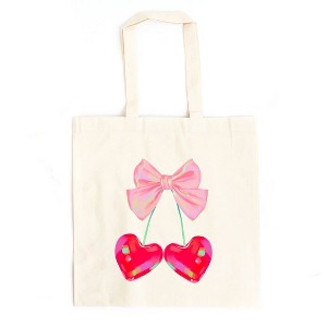 City Creek Prints Heart Cherries Coquette Canvas Tote Bag - 15x16 - Natural - 1 of 2