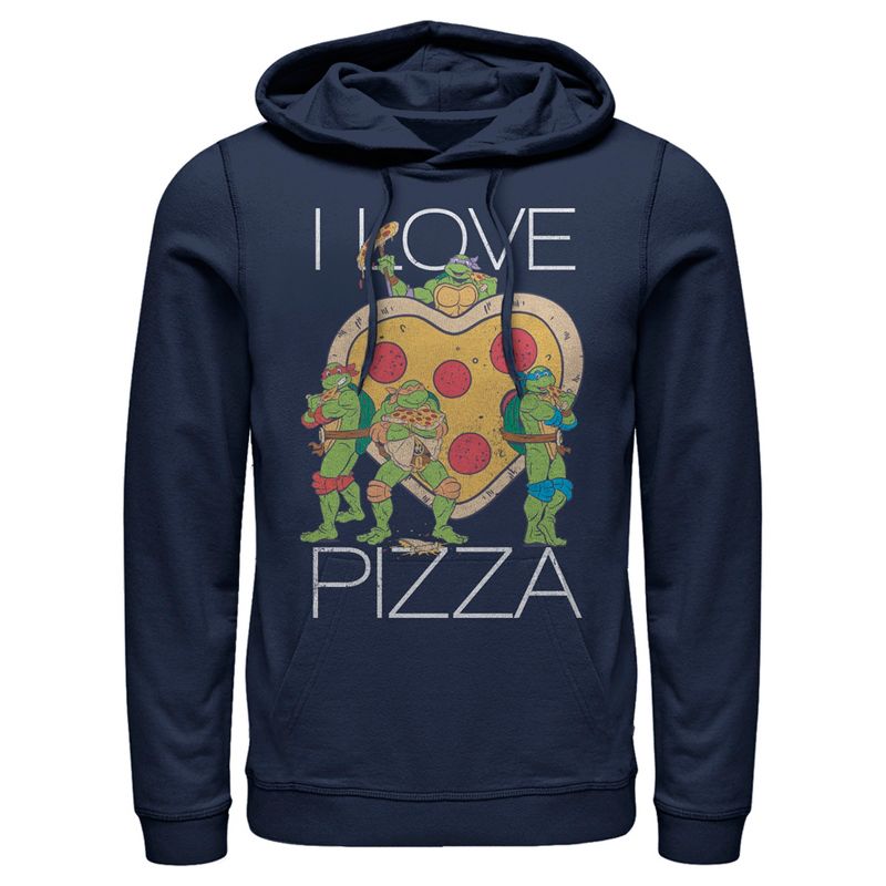 Men's Teenage Mutant Ninja Turtles I Love Pizza Heart Pull Over Hoodie, 1 of 5