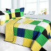 Slickblue Full/Queen, Patchwork Quilt Set, Vermicelli Quilted, Reversible, TC Fabric, Geometric Design, 3PC - 2 of 4
