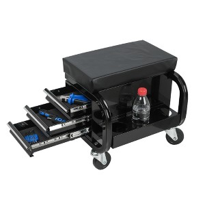MAYEERTY Rolling Mechanic Seat with 3 Drawers, 350lbs Capacity Tool Chest for Garage, Shop, Black - 1 of 4
