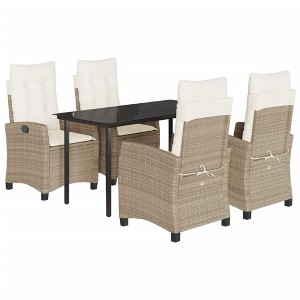 vidaXL 5 Piece Patio Dining Set with Cushions Beige Poly Rattan - 55.1" Table Length Without Footrest 4 Items - 1 of 4