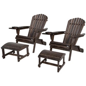 Jiallo Foldable Adirondack Chair with cup holder Conversation Set, 2 Foldable Adirondack Chairs with cup holders with Ottoman - 1 of 4