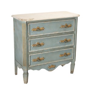 Charming Blue and Gold 3-Drawer Chest with Floral Accents and Distressed Finish, Vintage Style Furniture, 1pc - 1 of 4