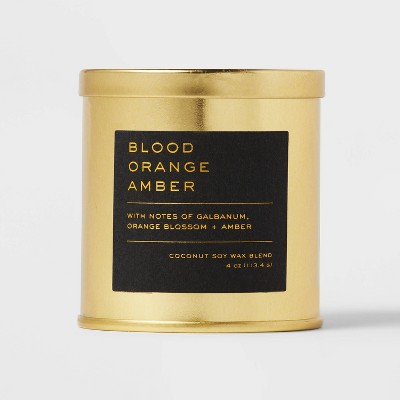 4oz Lidded Metal Jar Black Label Blood Orange Amber Candle - Threshold™