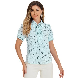 INSPIRE CHIC Women's Retro Dots Print Bow Tie Peter Pan Collar Chiffon Blouse - 1 of 4