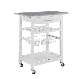 FONTOI Mobile Kitchen Island with Underneath Drawer, Rolling Trolley Serving Cart Slide-Out Wire Storage Basket, White, 15.75"*33.55"*30" - 1 of 4