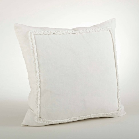 Saro Ruffled Linen Throw Pillow - Natural