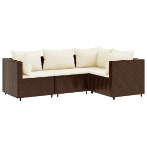 vidaXL Patio Lounge Set with Cushions Sectional Sofa Garden Backyard Poly Rattan - Brown and Cream 3x Corner + Middle - 1 of 4
