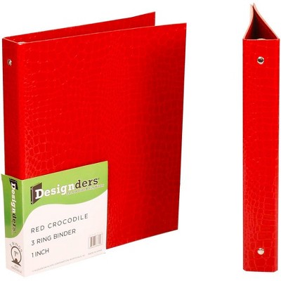 JAM Paper Premium Crocodile Textured 1 Inch Binder Red 3 Ring Binder 751CRE