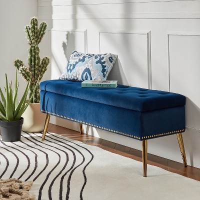Hippolytus  Storage Bench with Nailhead Trim and Button-tufted  for Bedroom  | ARTFUL LIVING DESIGN