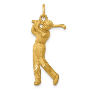Black Bow Jewelry 14k Yellow Gold Satin and Diamond Cut Male Golfer Pendant - 1 of 4
