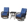 EROMMY Outdoor Swivel Rocker Bistro Set - 3 Piece Wicker Patio Set With 2 Swivel Rocking Chairs, Cushions, And Tempered Glass Side Table - 4 of 4