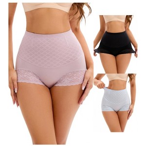INSPIRE CHIC 3 Packs Women's Lace Mesh Light and Breathable Tummy Control Briefs High Waist Control Panties - 1 of 4