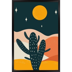Trends International Cozy Joy - Desert Cactus At Night Framed Wall Poster Prints - 1 of 4