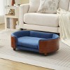 Elevated Dog Bed Pet Sofa with Solid Wood Legs and Bent Wood Back, Velvet Dog Bed with Removable Washable Cushion Cover - Cuddlewood - 2 of 4