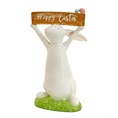 National Tree Company Easter Bunny with Sign Table Decoration, White, Easter Collection, 11 Inches