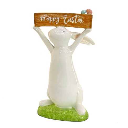 National Tree Company Easter Bunny With Sign Table Decoration, White ...